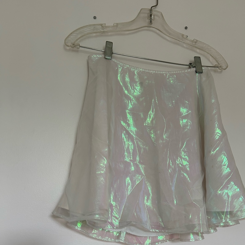 Y2K White green shiny mini circle skirt large